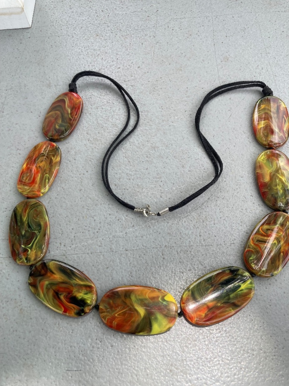 Artisan Oval Resin Chunky Necklace Leather Cord 36”